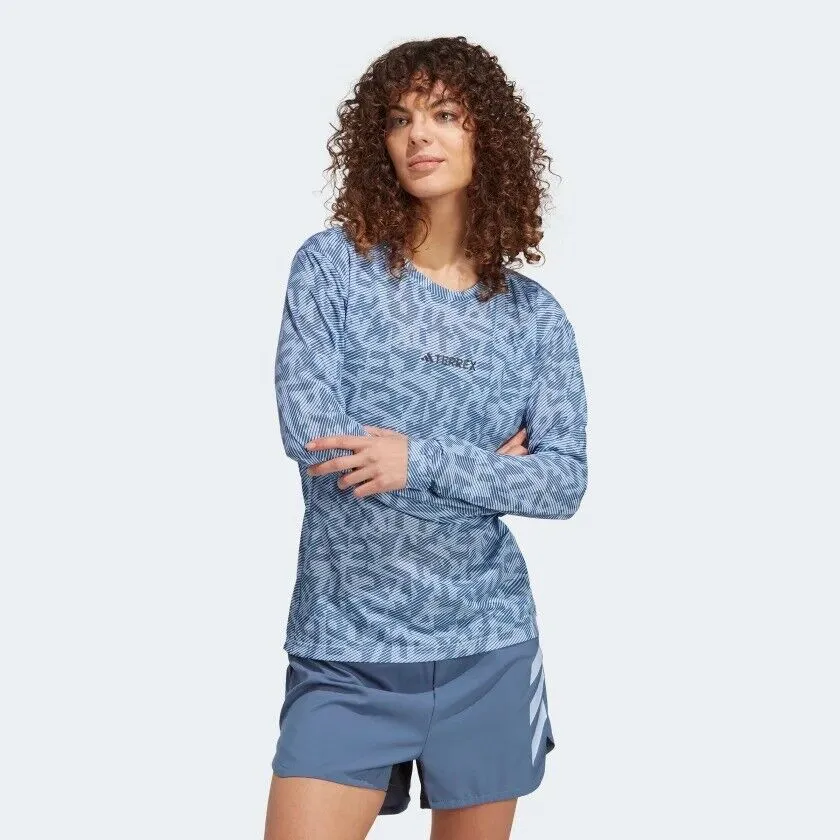 adidas Terrex Trail Running Womens Long Sleeve Top Lightweight T-shirt Blue