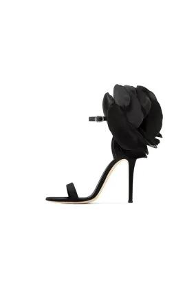 Black Flower Embellished High Stiletto Heel Sandals