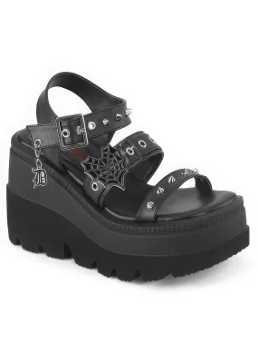 DEMONIA Platform Sandals with Studs and Heart Buckle