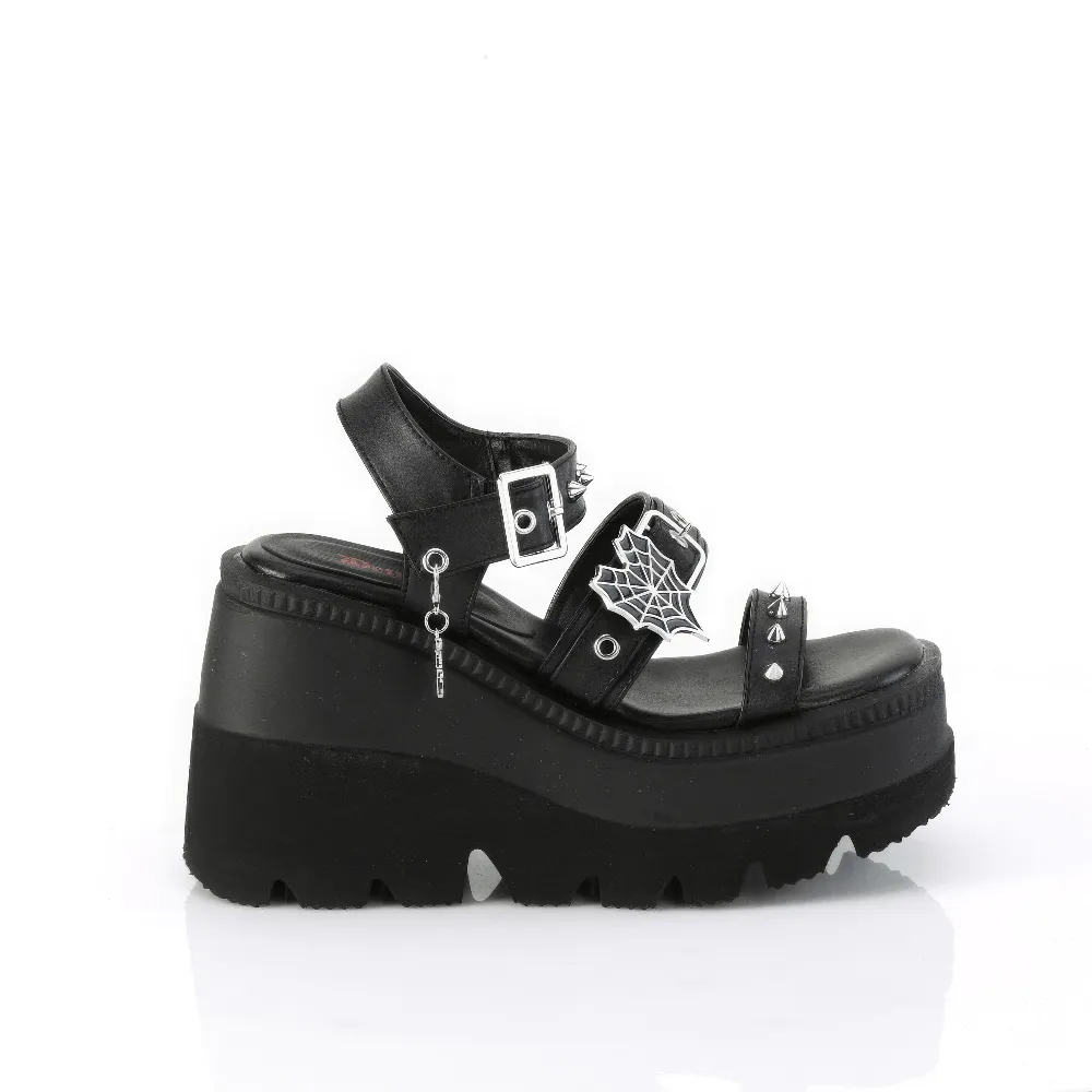 DEMONIA Platform Sandals with Studs and Heart Buckle