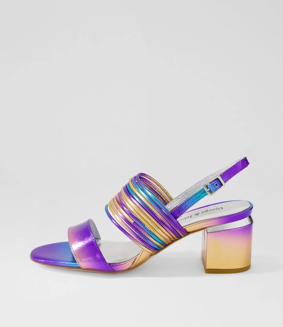 DJANGO & JULIETTE Sarim Purple Rainbow Leather Sandals