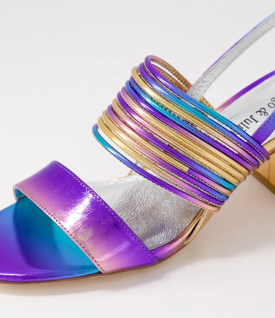 DJANGO & JULIETTE Sarim Purple Rainbow Leather Sandals