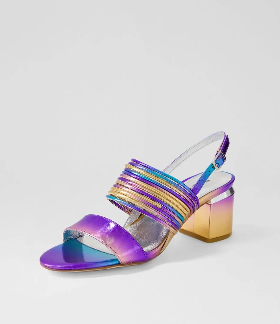 DJANGO & JULIETTE Sarim Purple Rainbow Leather Sandals