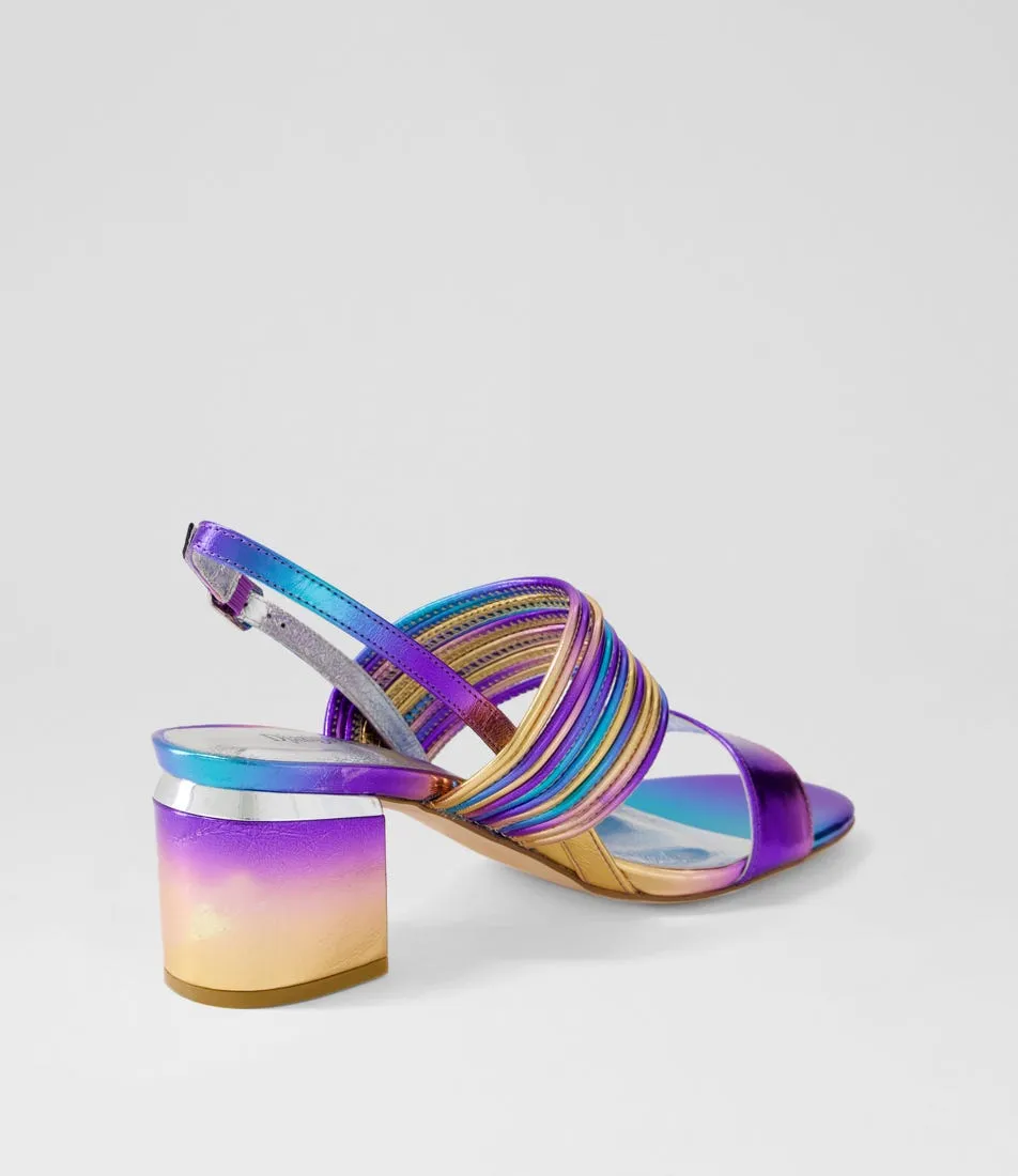 DJANGO & JULIETTE Sarim Purple Rainbow Leather Sandals