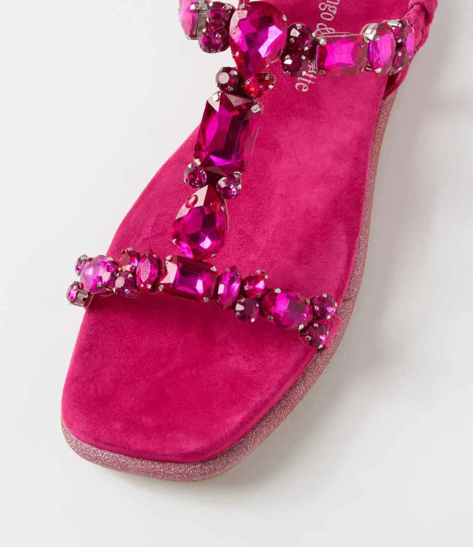 DJANGO & JULIETTE Yopal Fuchsia Suede Jewels Sandals