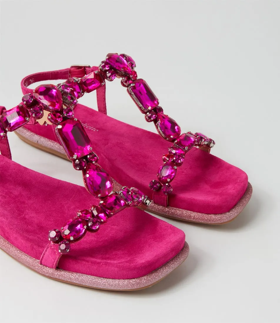 DJANGO & JULIETTE Yopal Fuchsia Suede Jewels Sandals