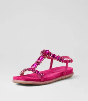 DJANGO & JULIETTE Yopal Fuchsia Suede Jewels Sandals