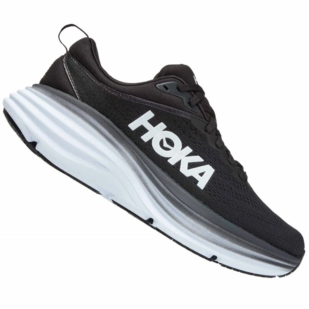 Hoka  Bondi 8 Wide 2E Mens Running Shoes Black/White