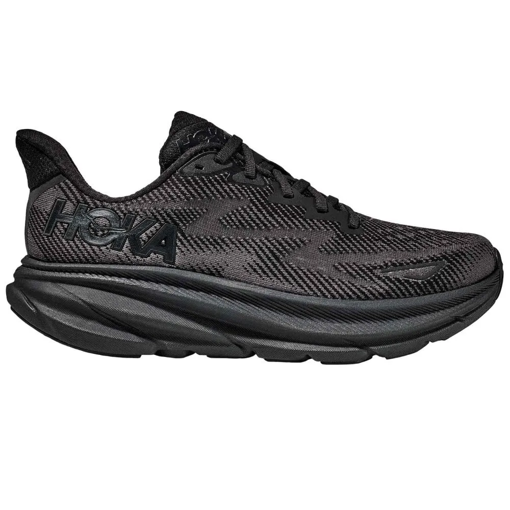 Hoka  Clifton 9 Wide 2E Mens Running Shoes Black/Black