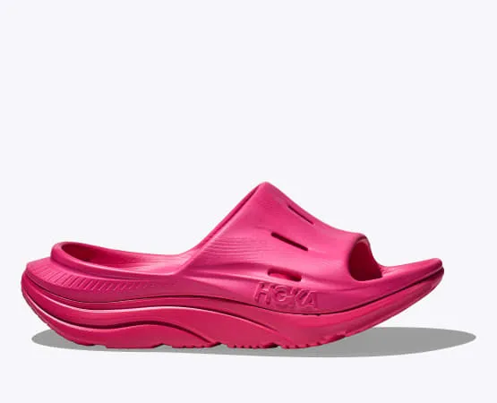 Hoka Ora Recovery Slide white, pink, green, lime, orange, and grey