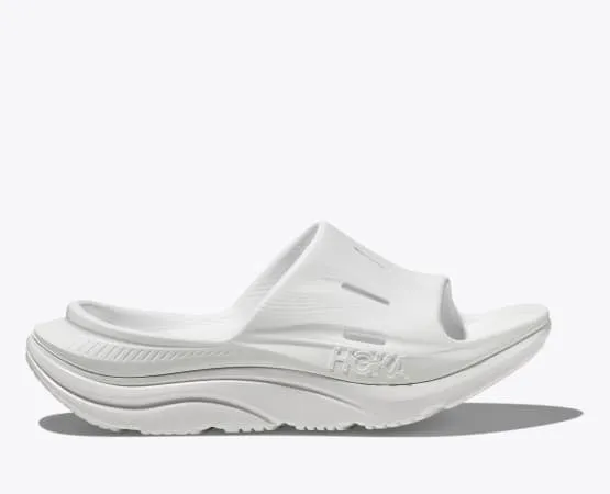 Hoka Ora Recovery Slide white, pink, green, lime, orange, and grey