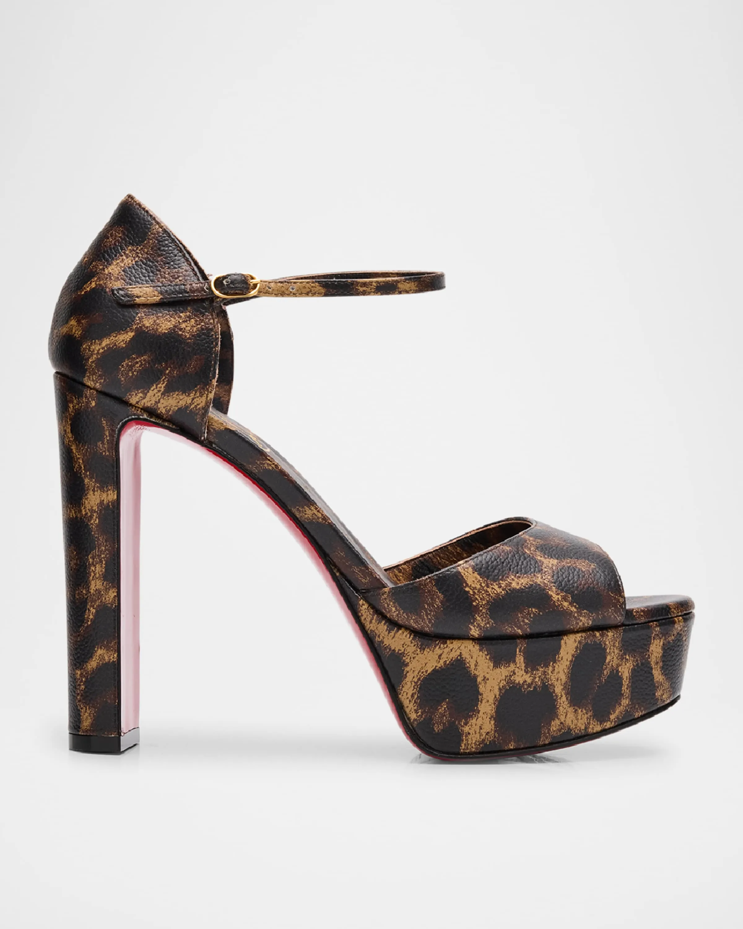 Leopard Ankle-Strap Red Sole Platform Sandals