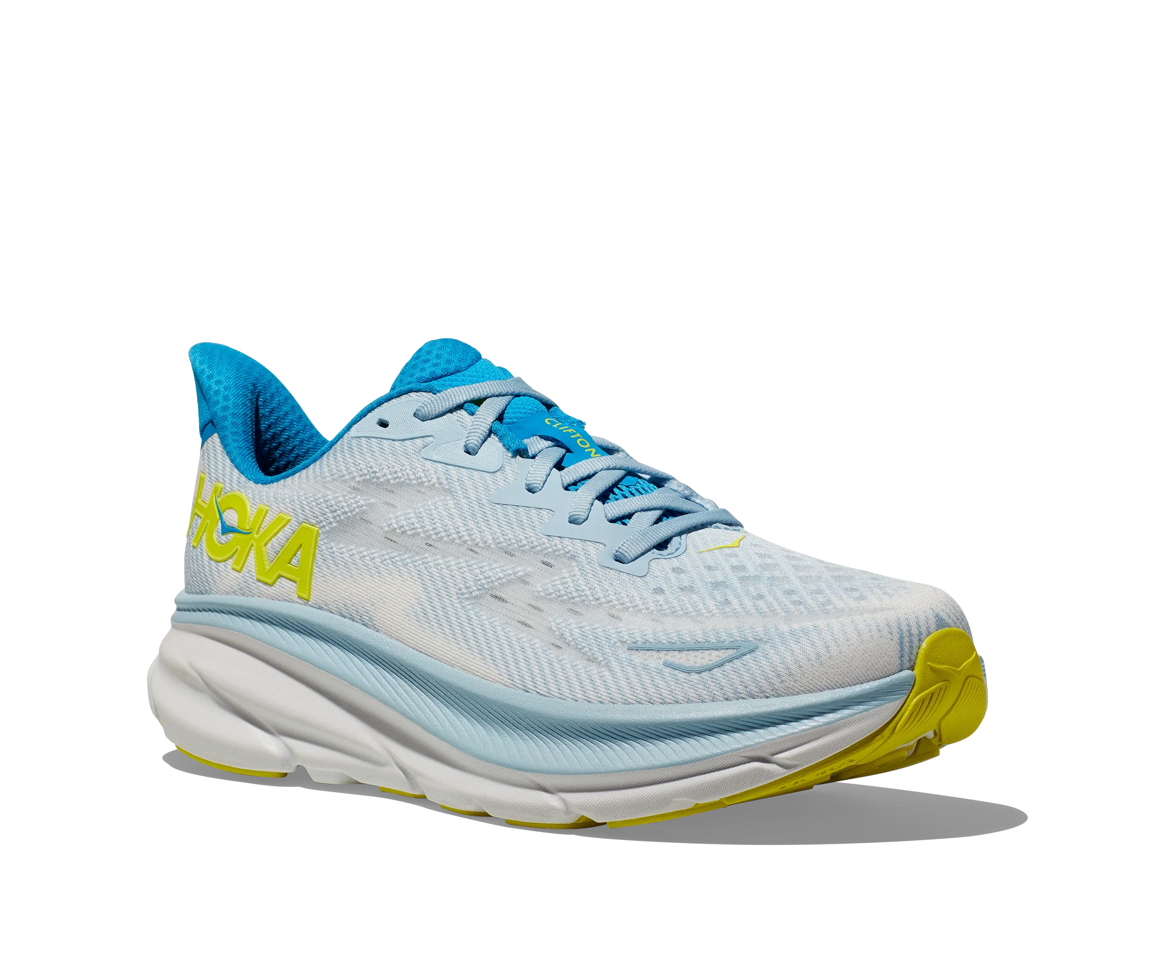 Men's Hoka Clifton 9 Color: Ice Water / Evening Primrose