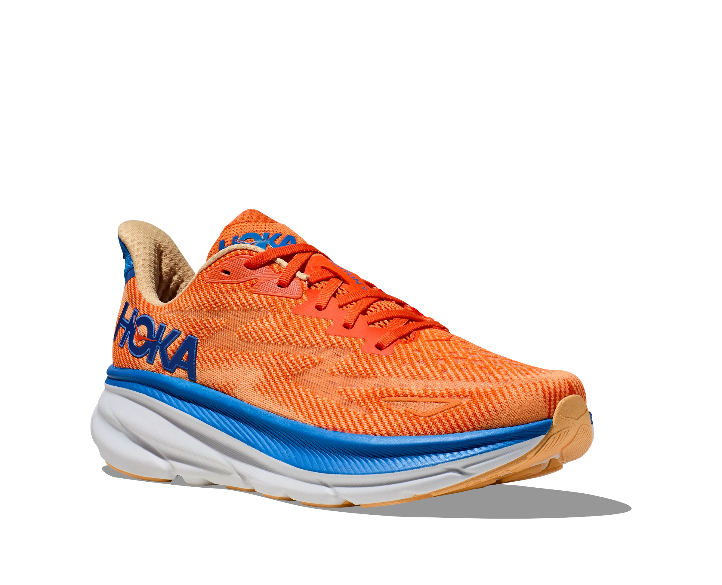 Men's Hoka Clifton 9 Color: Vibrant Orange/Impala