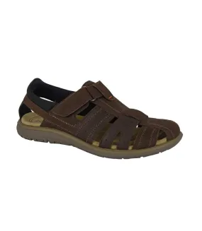 Mens leather touch fastening sandals brown Roamers