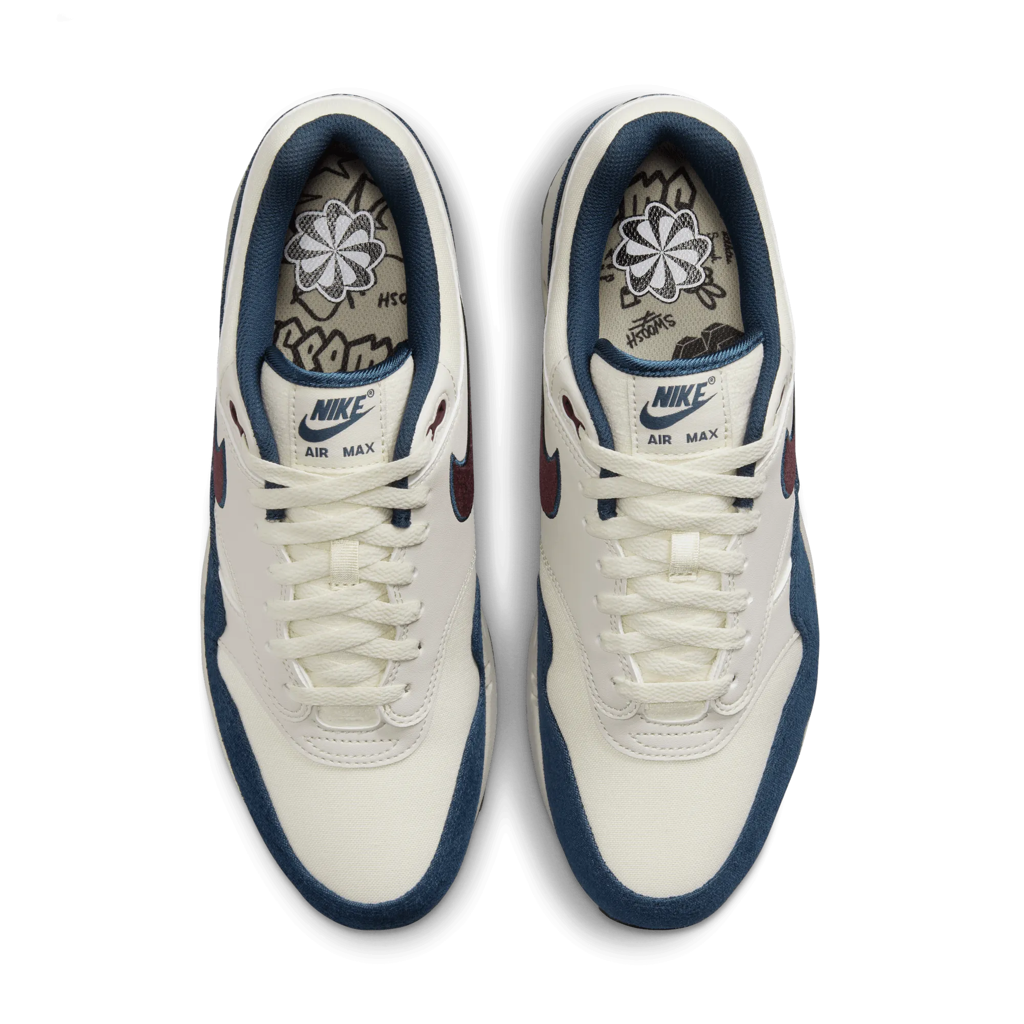 Men's Nike Air Max 1 Notebook Doodles - Coconut Milk/Burgundy Crush/Armory Navy