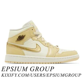 Nike women's air jordan 1 mid (pale vanilla gold/ pale vanilla/ metallic gold/ coconut milk/ sail) s