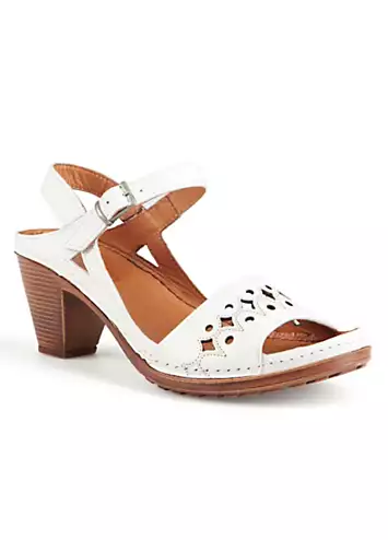 Riva Exclusive White Leather Heeled Sandals | Grattan