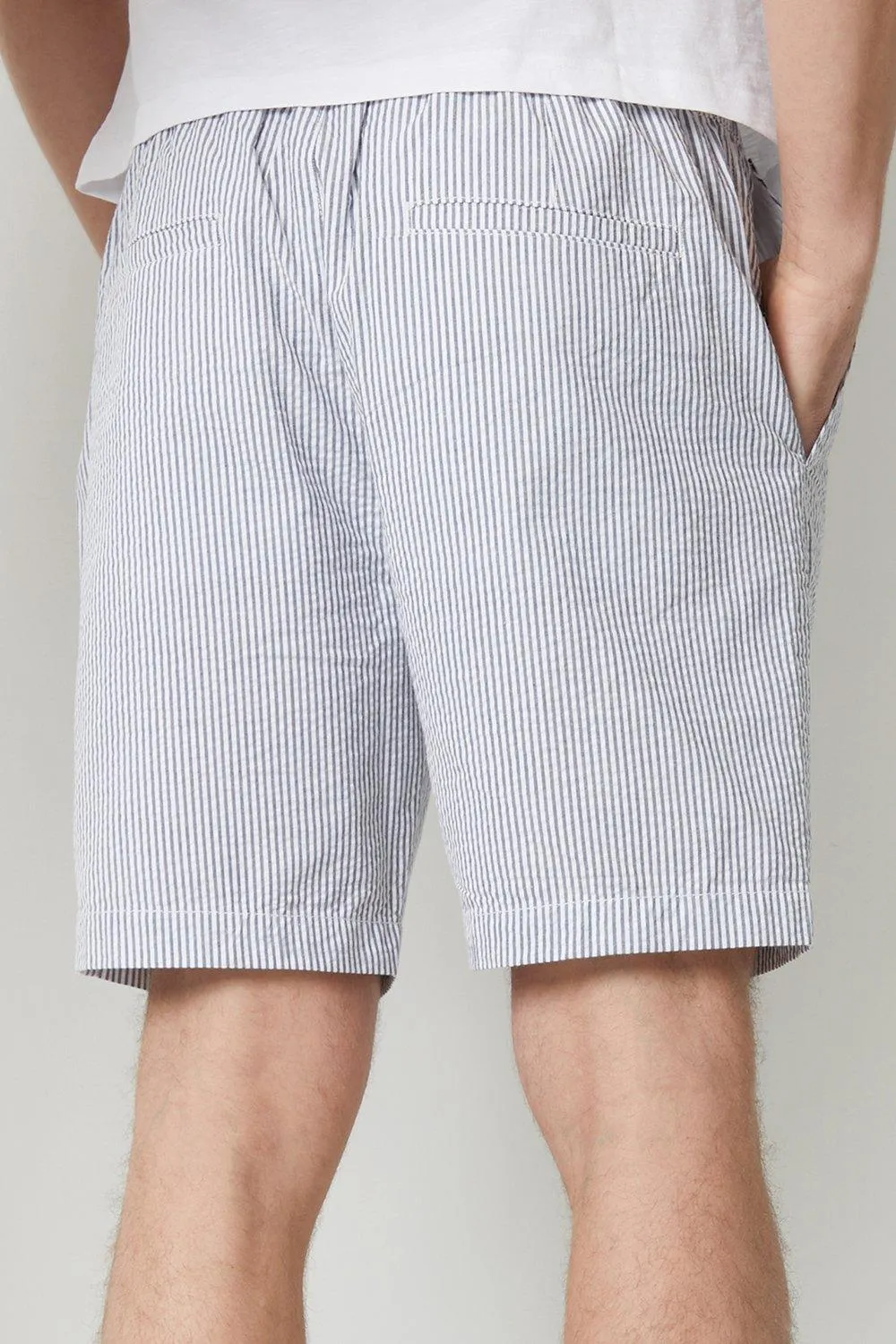 Shorts | 'Cinco’ Elasticated Waist Seersucker Cotton Shorts | Threadbare