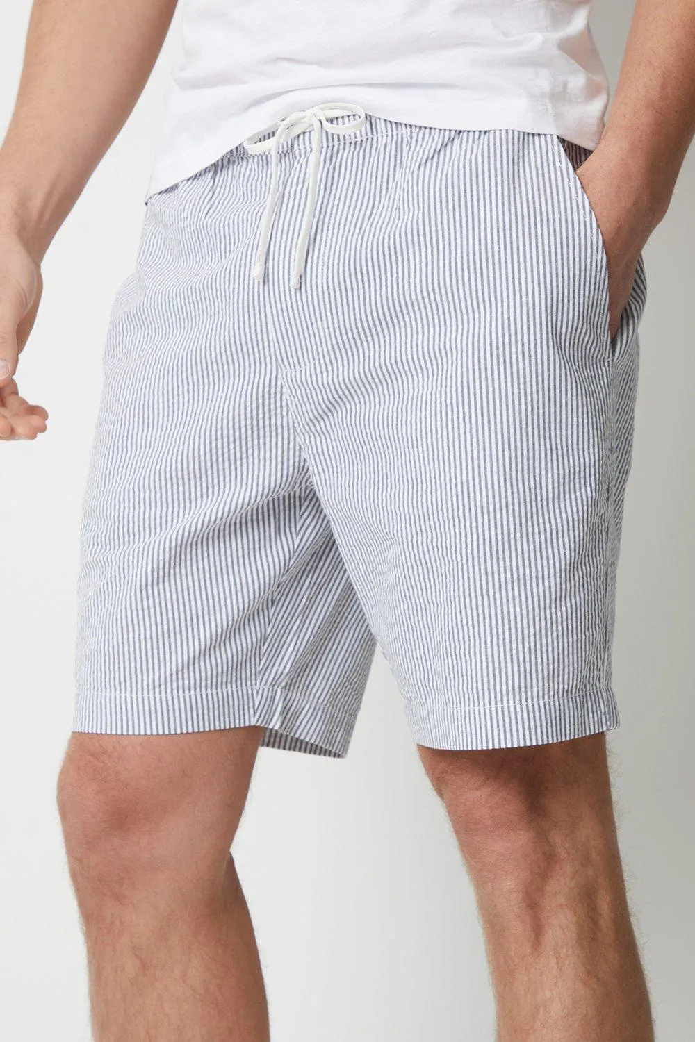 Shorts | 'Cinco’ Elasticated Waist Seersucker Cotton Shorts | Threadbare