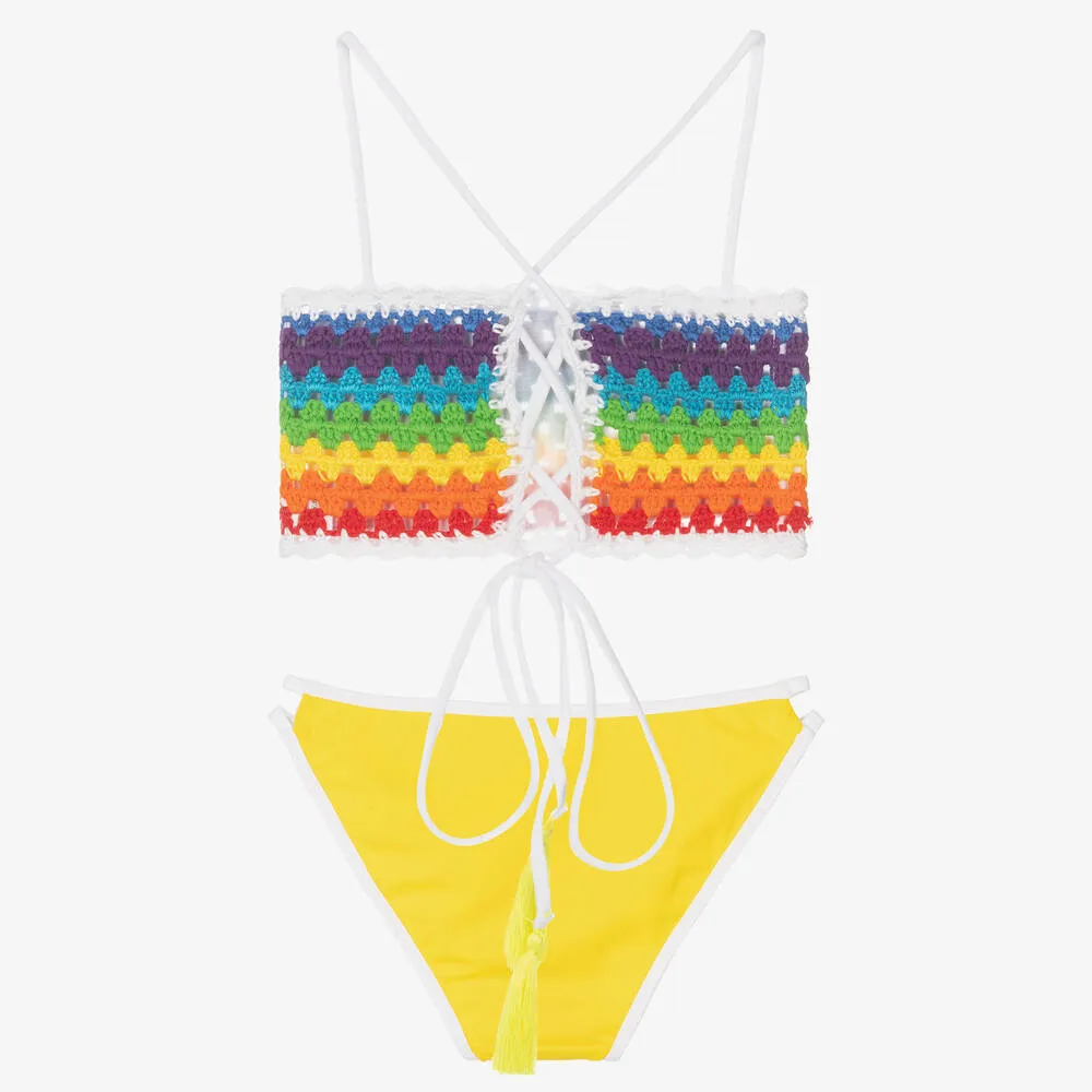 Teen Girls Yellow Crochet Bikini