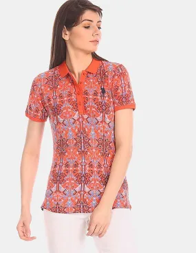 U.S. Polo Assn. Women All Over Print Pique Polo Shirt