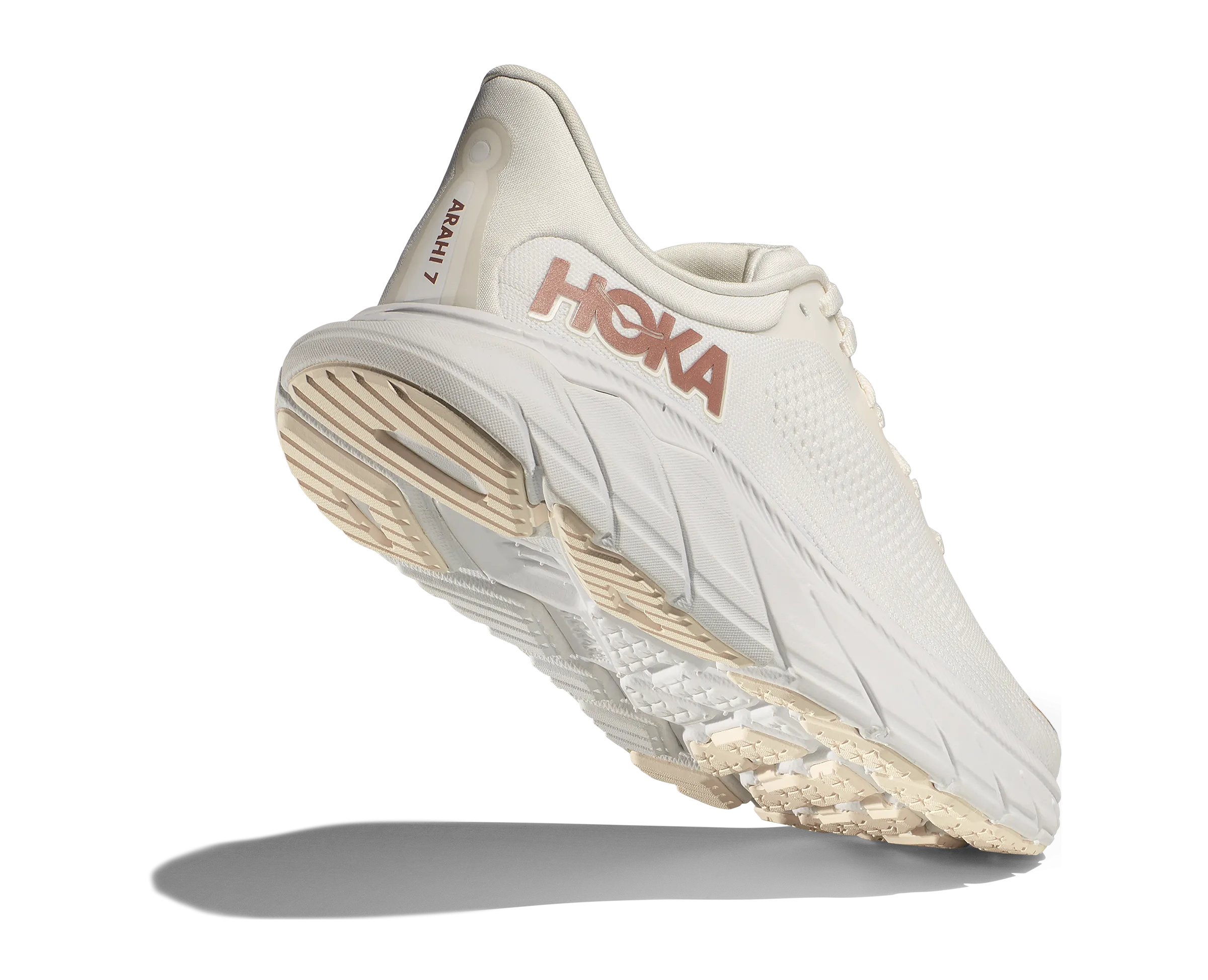 Women's Hoka Arahi 7 Color: Blanc De Blanc / Rose Gold