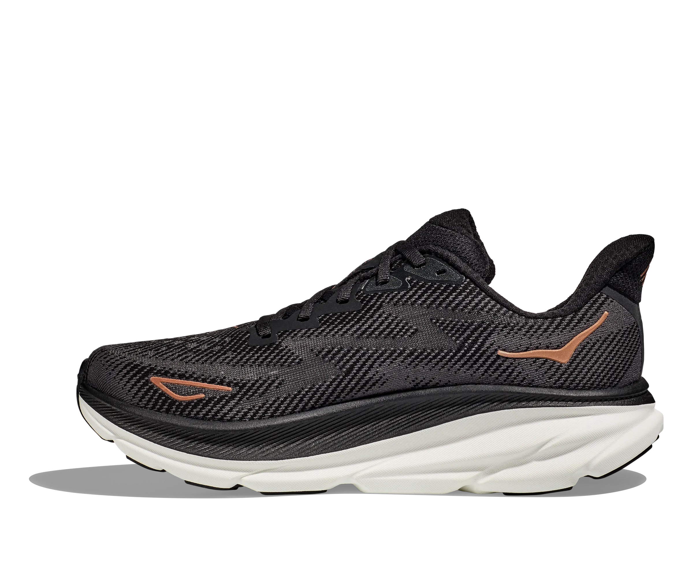 Women's Hoka Clifton 9 Color: Black/Copper (WIDE WIDTH)