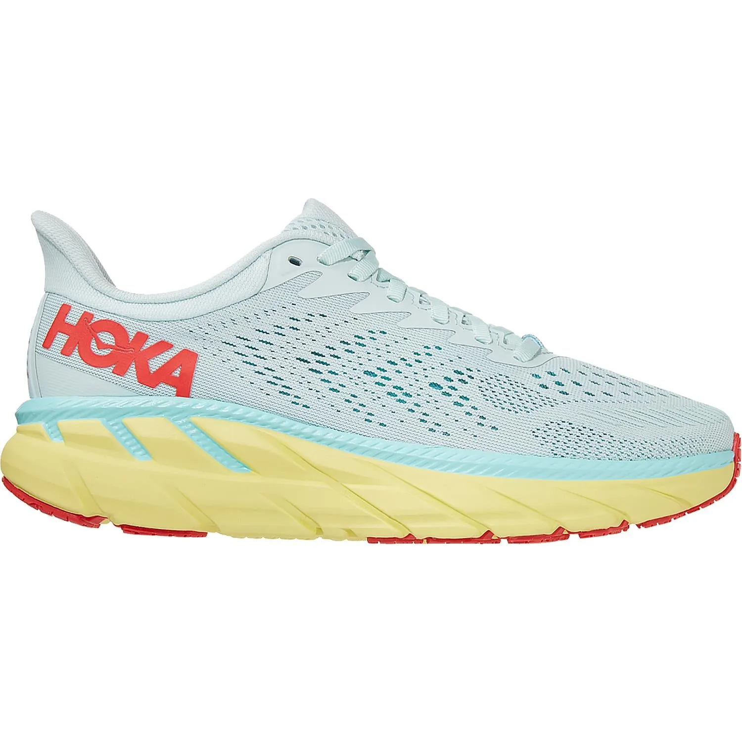 Women's Hoka One One Clifton 7 Morning Mist/Hot Coral Mesh