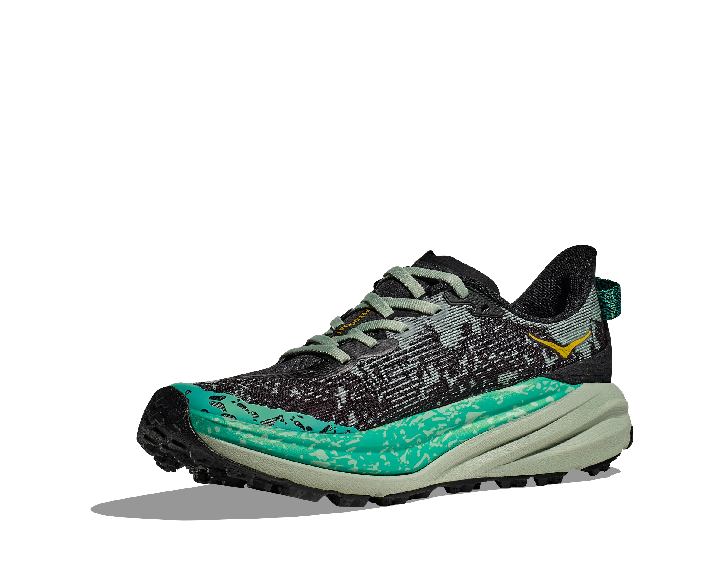 Women's Hoka Speedgoat 6 Color: Black / Aloe Vera